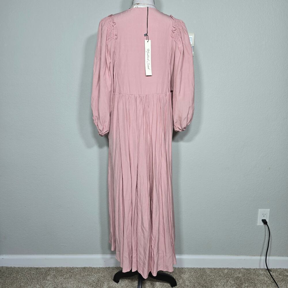 NWT Mustard Seed Pink Maxi Dress M Boho Prairie Cottagecore Puff Sleeve Romantic - Picture 2 of 8